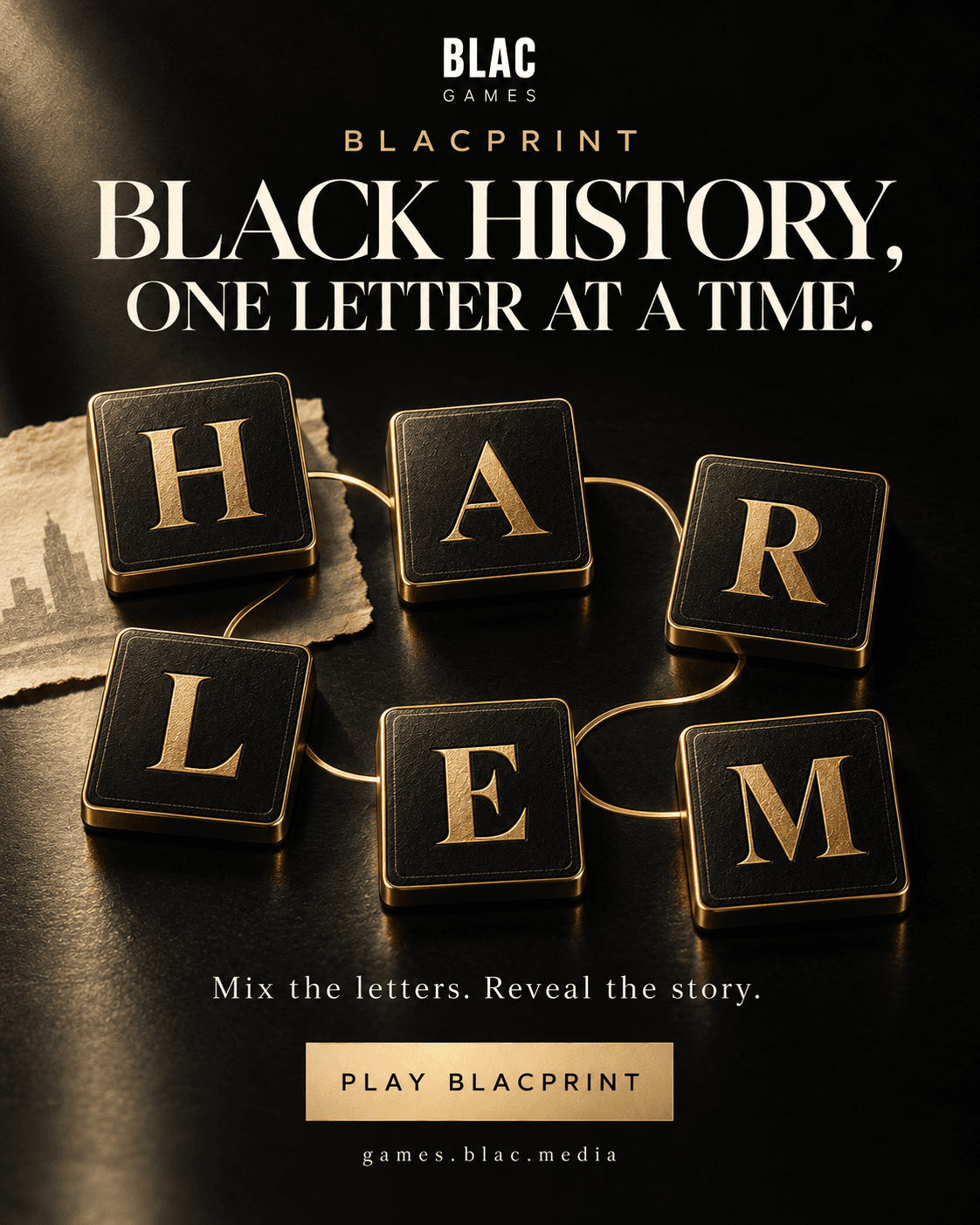 BLACprint game advertisement presenting a polished personality profile experience.
