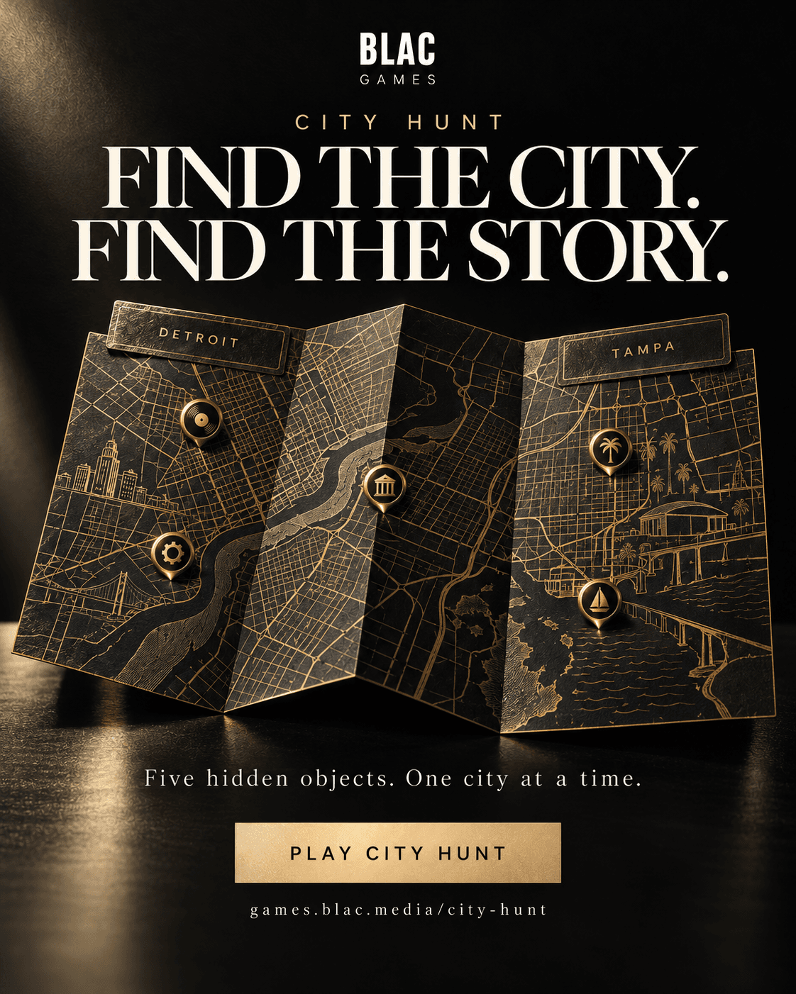 BLAC City Hunt game advertisement inviting readers to identify a city through local clues.