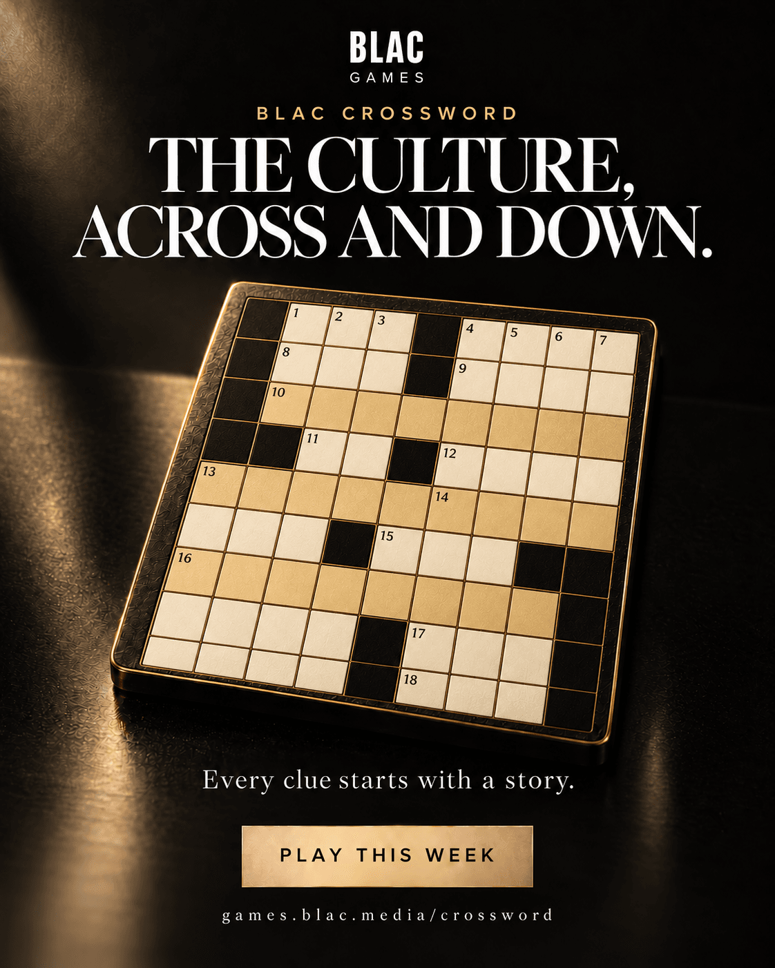 BLAC Crossword advertisement showing a refined magazine-style crossword grid.