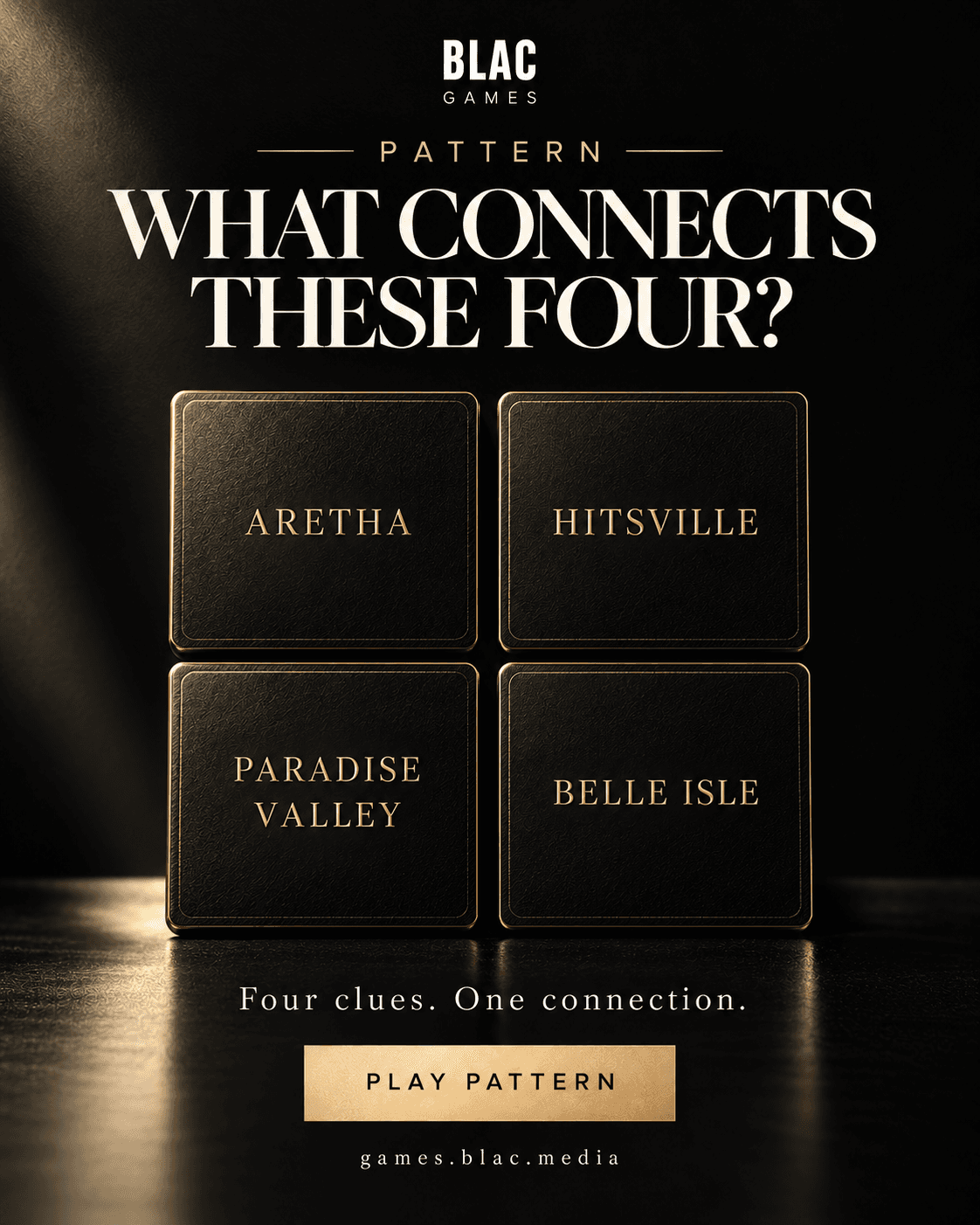 BLAC Pattern game advertisement featuring an elegant four-tile connection puzzle.