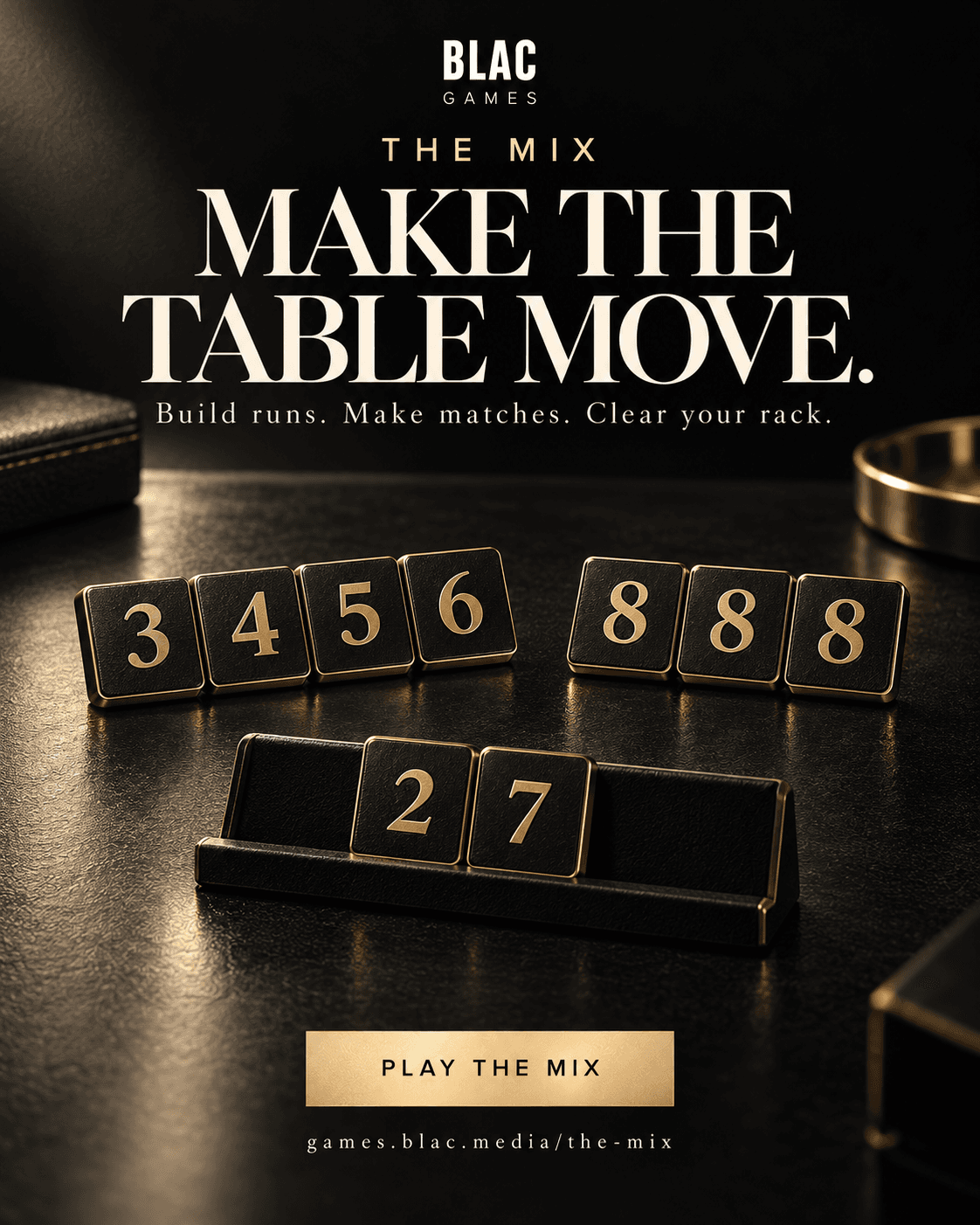 BLAC The Mix music game advertisement with a glossy editorial portrait and playlist-inspired design.