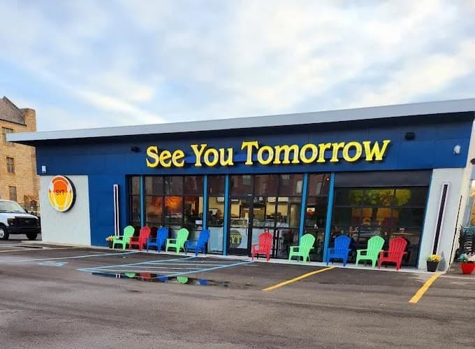 A fast and casual breakfast and brunch eatery with limited seating recently opened after a three year wait, 'See You Tomorrow' is ready for business and honors the work of one of Detroit's most influential muralist, local artist Cameron Jenkins, with a falcon-rising mural on display.