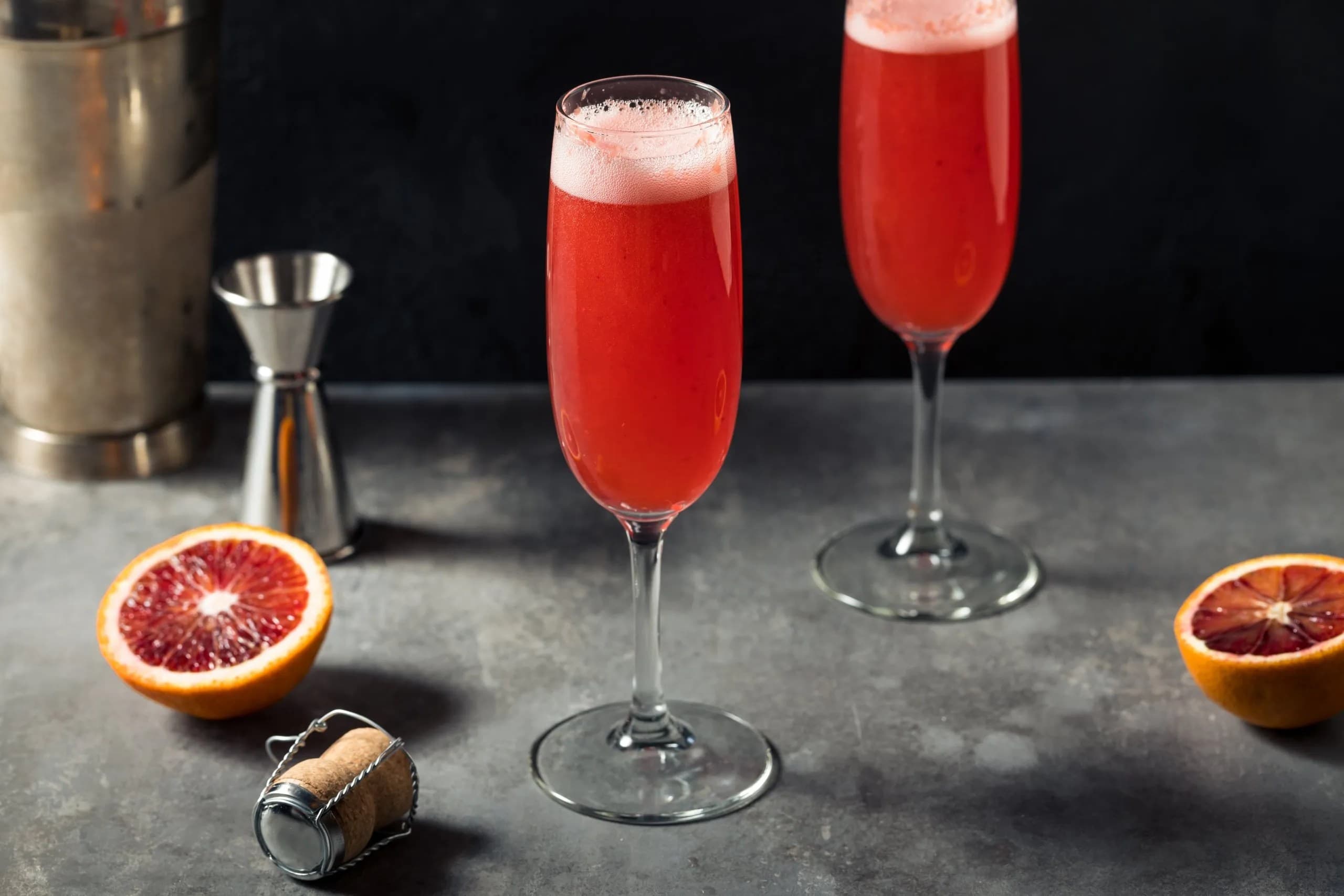 Blood Orange Mimosa Cocktail with Tequila and Champagne