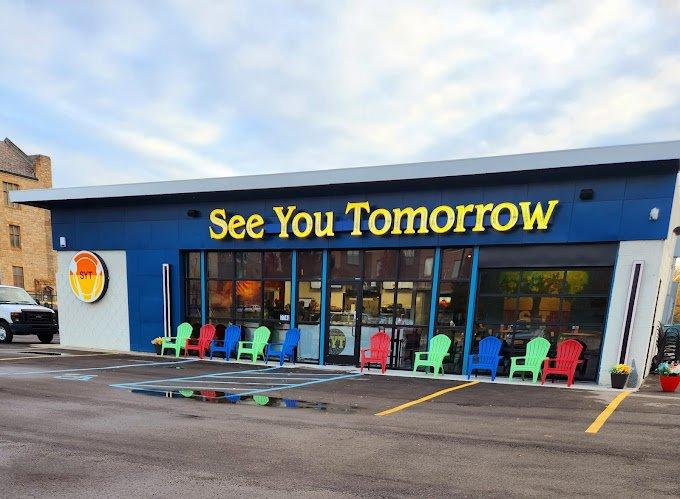 A fast and casual breakfast and brunch eatery with limited seating recently opened after a three year wait, 'See You Tomorrow' is ready for business and honors the work of one of Detroit's most influential muralist, local artist Cameron Jenkins, with a falcon-rising mural on display.